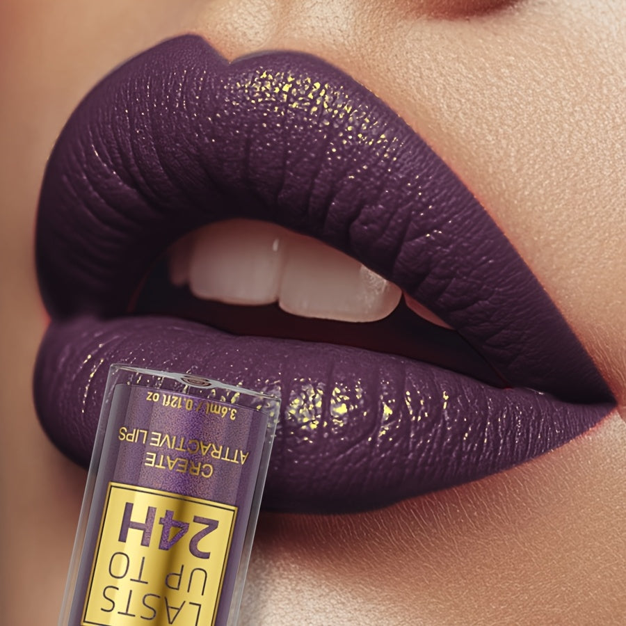 [Waterproof Lip Gloss] KAFURUX 1pc 24H Long-Lasting Waterproof Lip Gloss | Shimmer Finish, Easy to Apply, All Skin Types, Purple Tone, Portable Travel Makeup