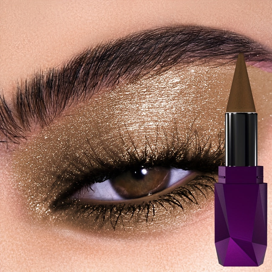 KAFUXI Vibrant Pearly Glitter Eyeshadow Stick - Mesmerizing Brown Shades, Long-Wear & Waterproof, Swivel Matte Finish Eye Makeup Pen with Geometric Purple Container