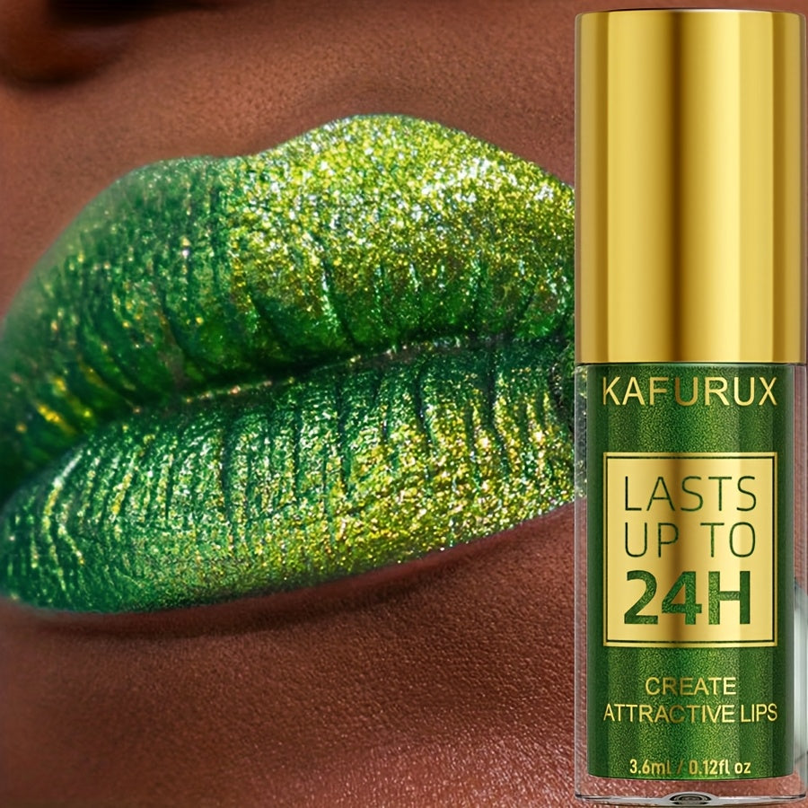KAFURU 3.6ml Green Lip Glaze, Shiny Finish, Fuller-Looking, All Skin Types, Pearlescent Sparkle, Long-Lasting 24H, Paste Form