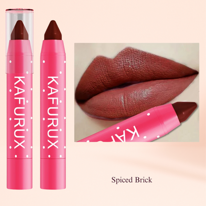 KAFURUX Matte Lipstick Pencil – Waterproof Long‑Lasting Lip Stain Tint in 15 Nude & Red Shades (1 pc) - KAFURUX Spiced