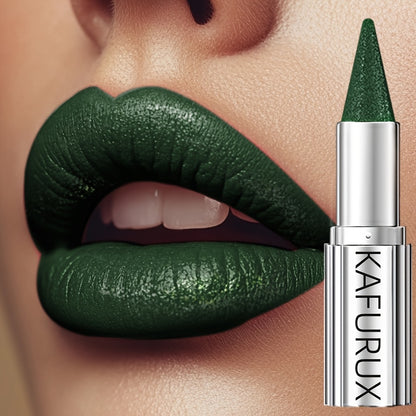 Kafurux Green Pearlescent Sparkle Lipstick - Waterproof, Colorfast, Natural Shine for Lips & Eyes, Easy to Apply, Metallic Finish, Vibrant Green Shade, Perfect for Bold Makeup Looks, Versatile Makeup | Sleek Metallic Finish |