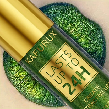 KAFURU 3.6ml Green Lip Glaze, Shiny Finish, Fuller-Looking, All Skin Types, Pearlescent Sparkle, Long-Lasting 24H, Paste Form