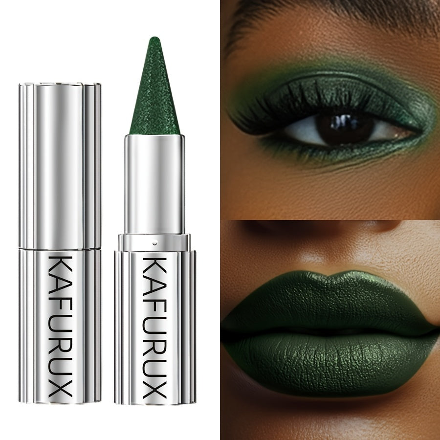 Kafurux Green Pearlescent Sparkle Lipstick - Waterproof, Colorfast, Natural Shine for Lips & Eyes, Easy to Apply, Metallic Finish, Vibrant Green Shade, Perfect for Bold Makeup Looks, Versatile Makeup | Sleek Metallic Finish |