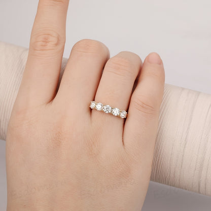 5-Stone Moissanite Wedding Band – 4mm VVS1 Clarity