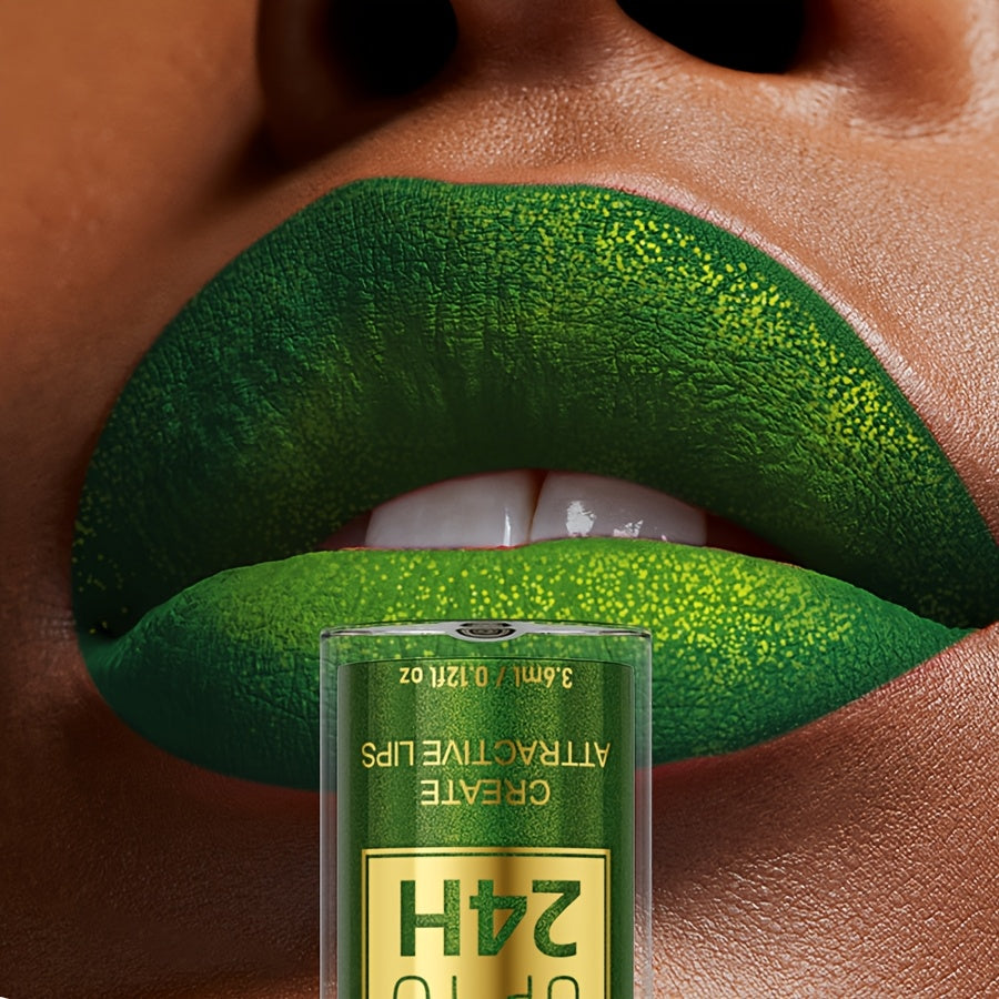 1pc KAFURX Waterproof Lip Glaze, 24H Long-Lasting Shine, Non-Sticky, Natural Fresh Scent, Pearlescent Finish, All Skin Types, Green Tone Paste Form