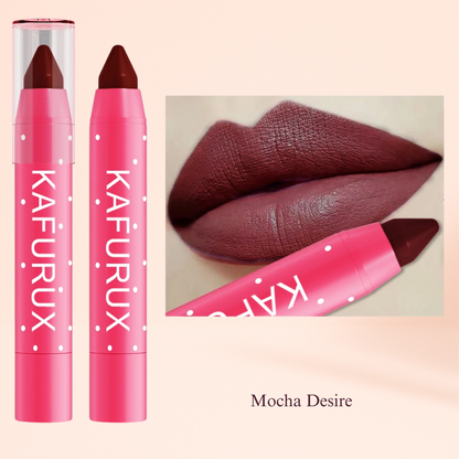 KAFURUX Matte Lipstick Pencil – Waterproof Long‑Lasting Lip Stain Tint in 15 Nude & Red Shades (1 pc) - KAFURUX Mocha