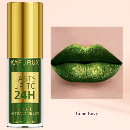KAFURUX Bold Metallic Pearlescent Lip Glaze – Waterproof Long‑Lasting Glitter Lip Tint in 14 Shades (1 pc) - KAFURUX