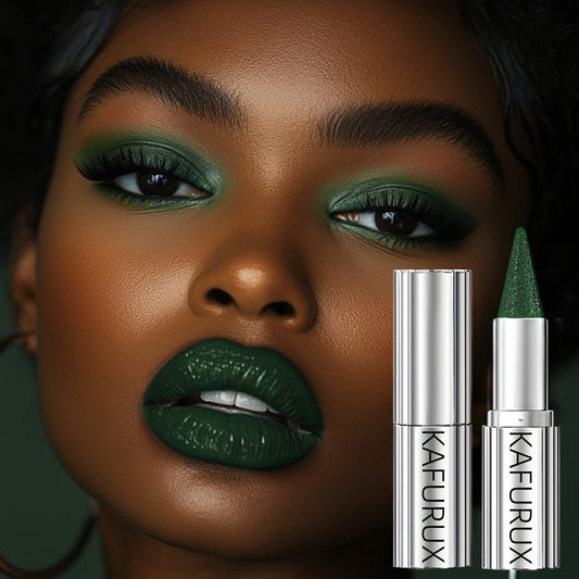 Kafurux Green Pearlescent Sparkle Lipstick - Waterproof, Colorfast, Natural Shine for Lips & Eyes, Easy to Apply, Metallic Finish, Vibrant Green Shade, Perfect for Bold Makeup Looks, Versatile Makeup | Sleek Metallic Finish |