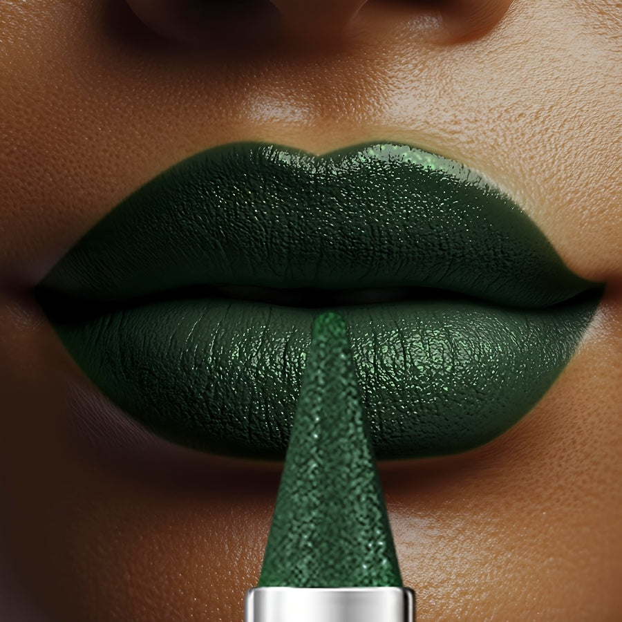 Kafurux Green Pearlescent Sparkle Lipstick - Waterproof, Colorfast, Natural Shine for Lips & Eyes, Easy to Apply, Metallic Finish, Vibrant Green Shade, Perfect for Bold Makeup Looks, Versatile Makeup | Sleek Metallic Finish |