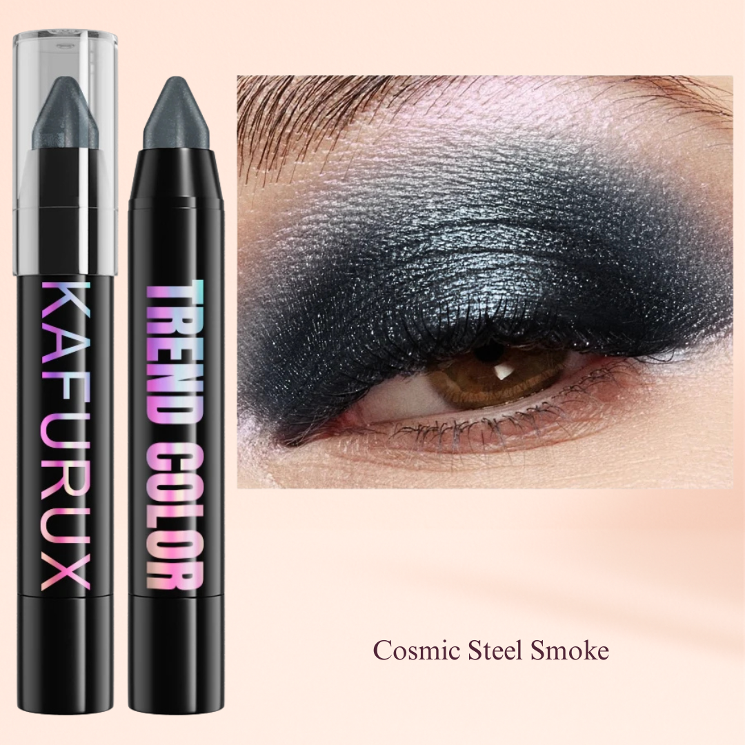 KAFURUX Metallic Glitter Eyeshadow Pen – Waterproof Highlighter Pencil in 19 Smoky & Green Shades (1pc) - Cosmic Steel