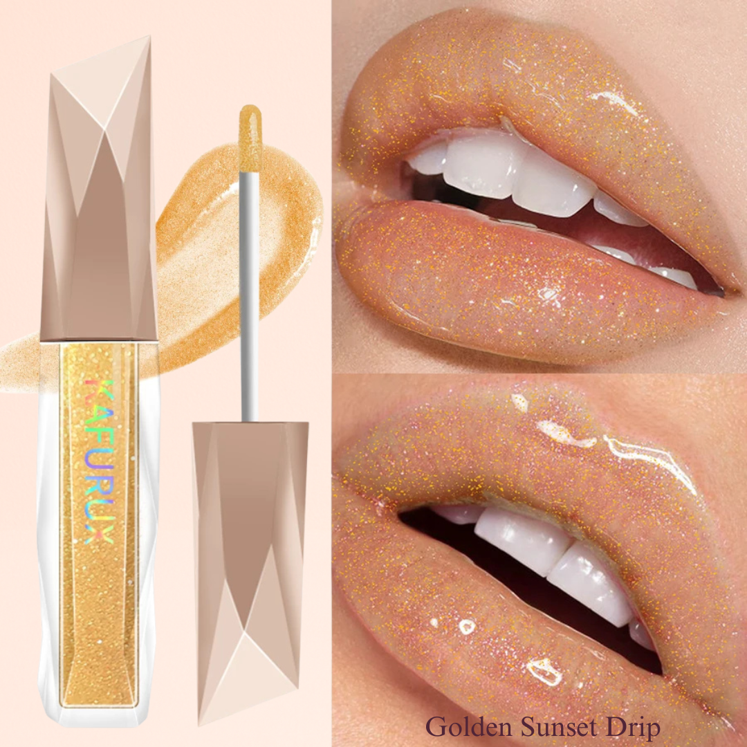 KAFURUX Sweet Sparkling Mirror Lip Glaze – Transparent Water-Gloss Shimmer Lip Tint in 10 Color Variants (1 pc)
