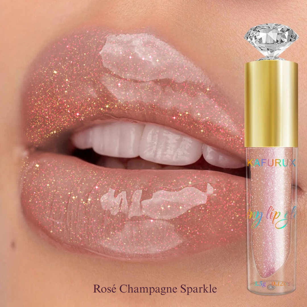 KAFURUX 1pc Diamond Shimmer Glitter Lip Gloss – Moisturizing Liquid Lip Gloss in 9 Pearl and Glitter Shades - Rosé