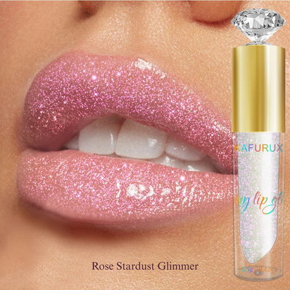 KAFURUX 1pc Diamond Shimmer Glitter Lip Gloss – Moisturizing Liquid Lip Gloss in 9 Pearl and Glitter Shades - Rose