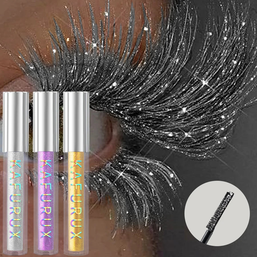 KAFURUX 1pc Diamond Shine Waterproof Volume Mascara – Glitter Snow Effect Waterproof Curl & Volume Mascara in 4