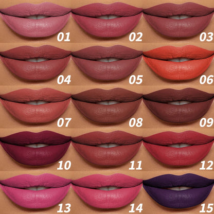 KAFURUX Velvet Matte Lipstick Pencil – Waterproof Long-Lasting Lip Tint in 15 Red Pink & Brown Shades (1 pc)