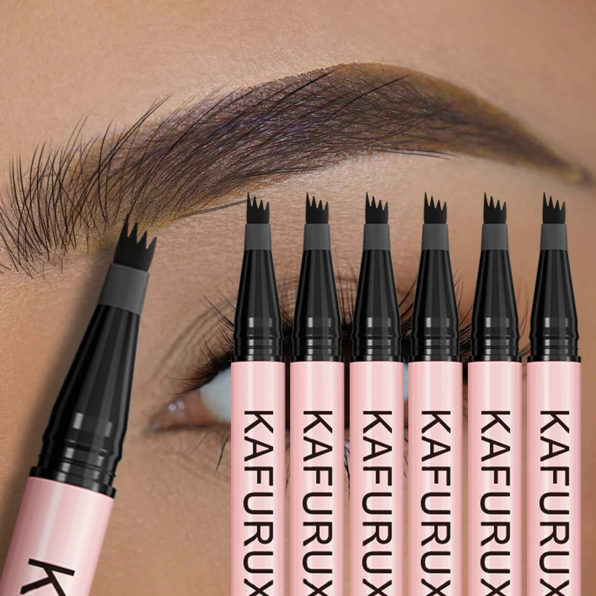 KAFURUX Waterproof 4‑Split Tip Eyebrow Pen – Long‑Lasting Liquid Brow Pencil in 5 Brown & Black Shades (1 pc)