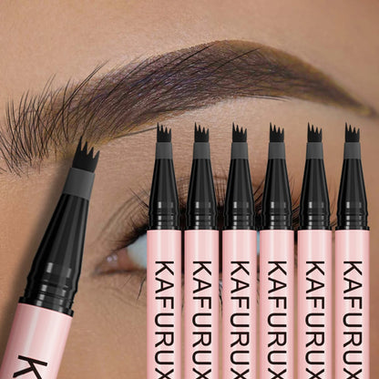KAFURUX Waterproof 4‑Split Tip Eyebrow Pen – Long‑Lasting Liquid Brow Pencil in 5 Brown & Black Shades (1 pc)