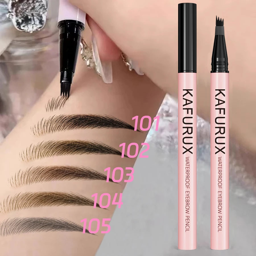 KAFURUX Waterproof 4‑Split Tip Eyebrow Pen – Long‑Lasting Liquid Brow Pencil in 5 Brown & Black Shades (1 pc)