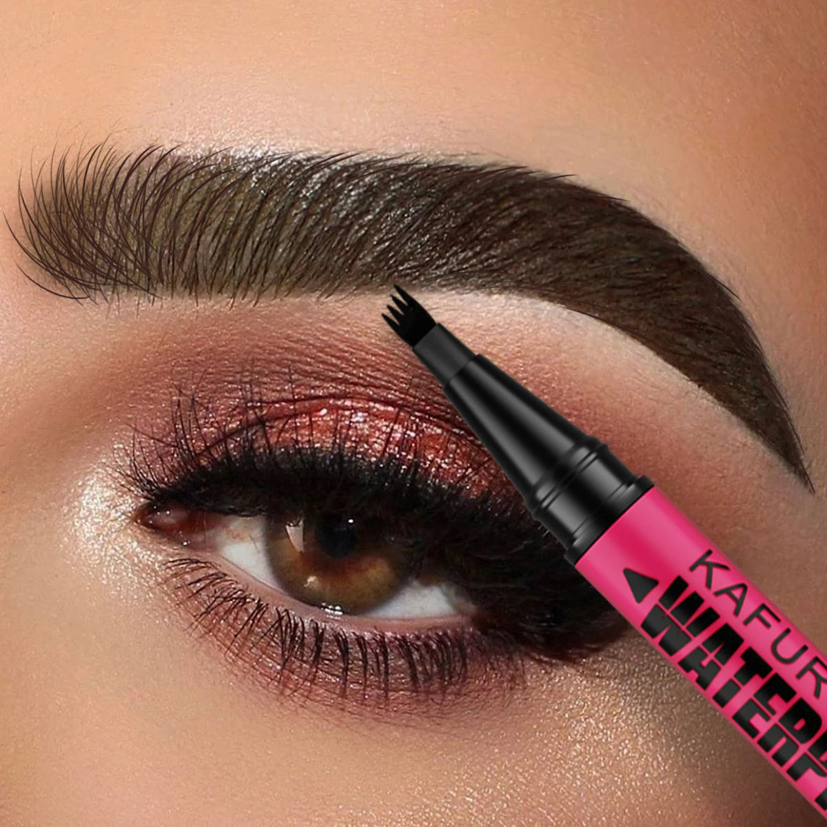 KAFURUX 1pc Waterproof Eyebrow Pen – Microblading 4-Tip Brow Pencil for Natural Hair-Like Strokes in 3 Color Variants