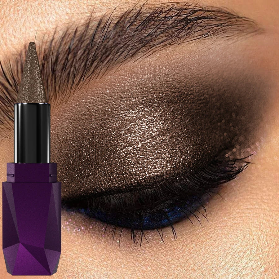 KAFURUX Smoky Dark Brown Metallic Glitter Eyeshadow Pencil – Waterproof Pearl Eye Shadow Pen (1 pc)