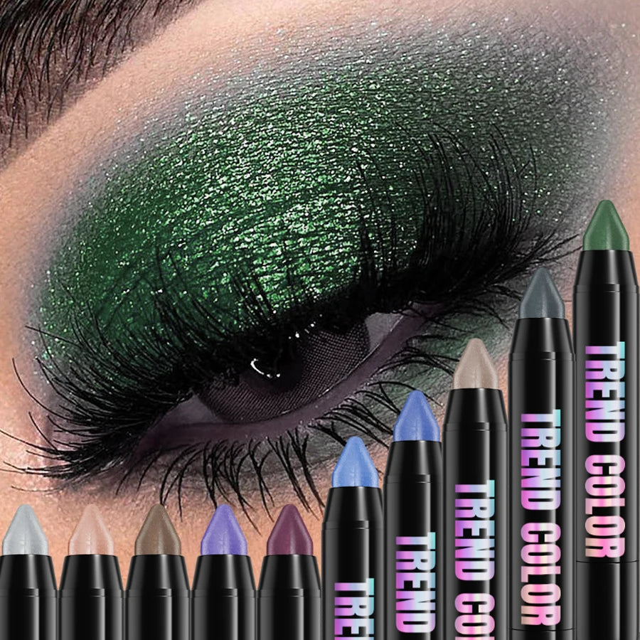 KAFURUX Metallic Glitter Eyeshadow Pen – Waterproof Highlighter Pencil in 19 Smoky & Green Shades (1pc)