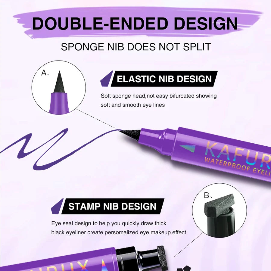 KAFURUX Dual‑Ended Stamp Eyeliner Pen – Smudge‑Proof Quick‑Dry in 3 Black Purple & Blue Shades (1 pc)