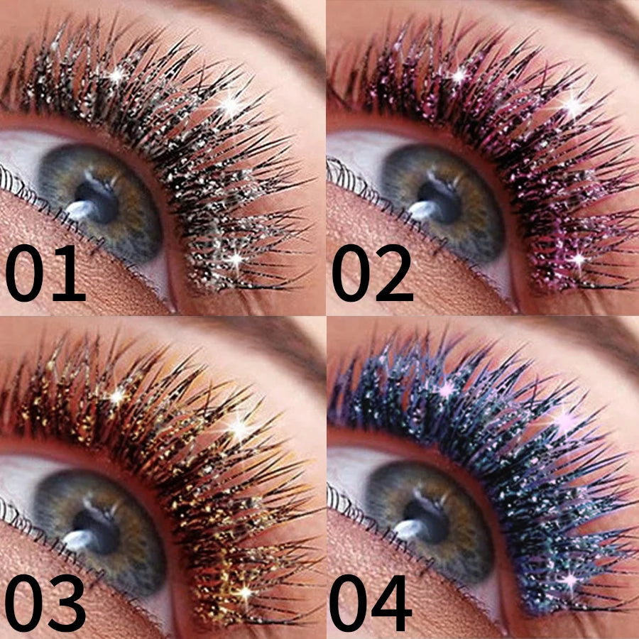 KAFURUX 1pc Diamond Shine Waterproof Volume Mascara – Glitter Snow Effect Waterproof Curl & Volume Mascara in 4