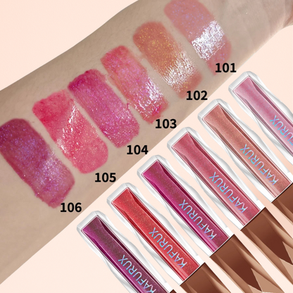 1pc KAFURUX Moisturizing Plump & Sparkling Lip Gloss – Water‑Glossy Mirror Lip Glaze with Glitter (6 Color Variants)