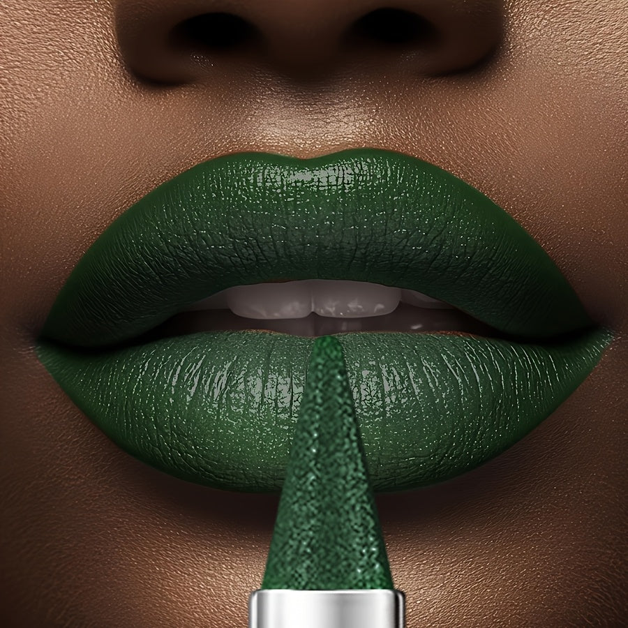 Kafurux Green Pearlescent Sparkle Lipstick - Waterproof, Colorfast, Natural Shine for Lips & Eyes, Easy to Apply, Metallic Finish, Vibrant Green Shade, Perfect for Bold Makeup Looks, Versatile Makeup | Sleek Metallic Finish |