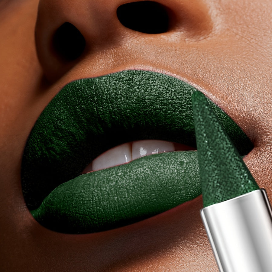 Kafurux Green Pearlescent Sparkle Lipstick - Waterproof, Colorfast, Natural Shine for Lips & Eyes, Easy to Apply, Metallic Finish, Vibrant Green Shade, Perfect for Bold Makeup Looks, Versatile Makeup | Sleek Metallic Finish |