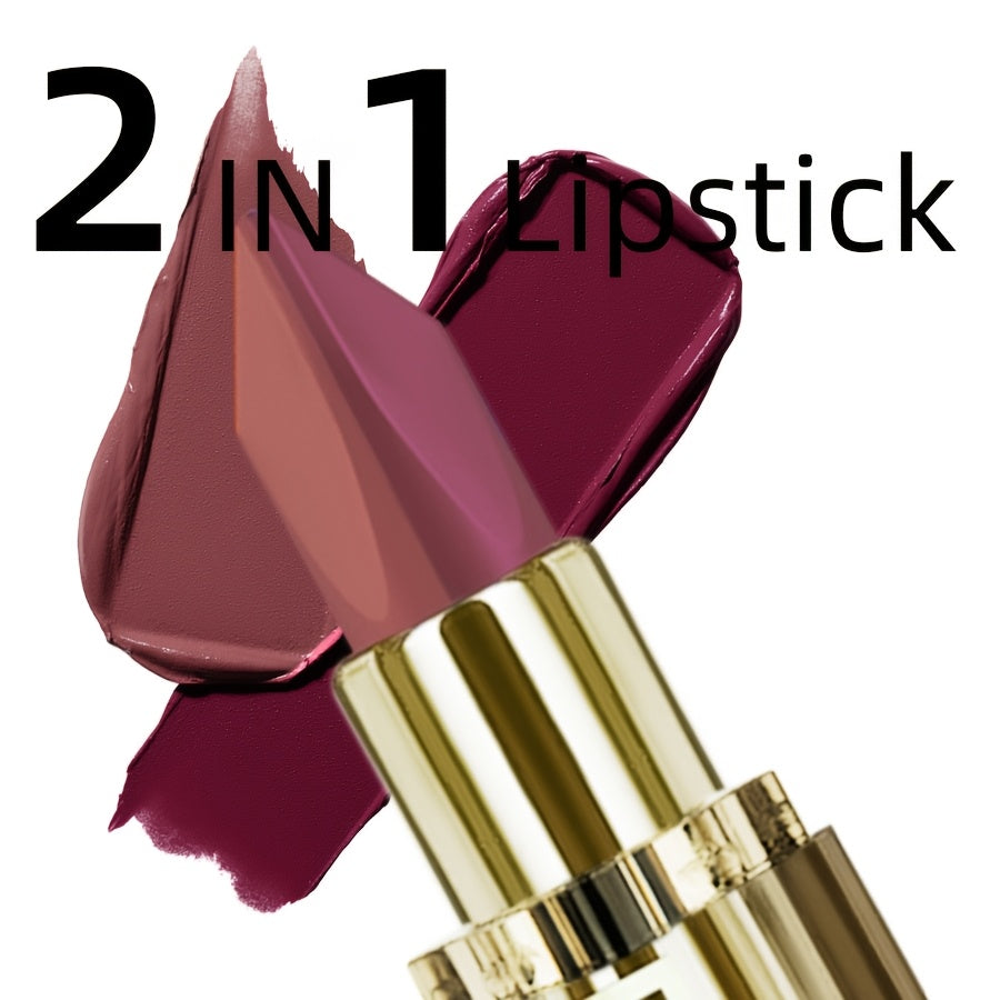 [1pc Waterproof Dual-Tone Lipstick] 1pc KAFURUX Dual-Tone Matte Lipstick, Waterproof Creamy Formula, All Skin Types, Brown & Red Shades, Beginner-Friendly