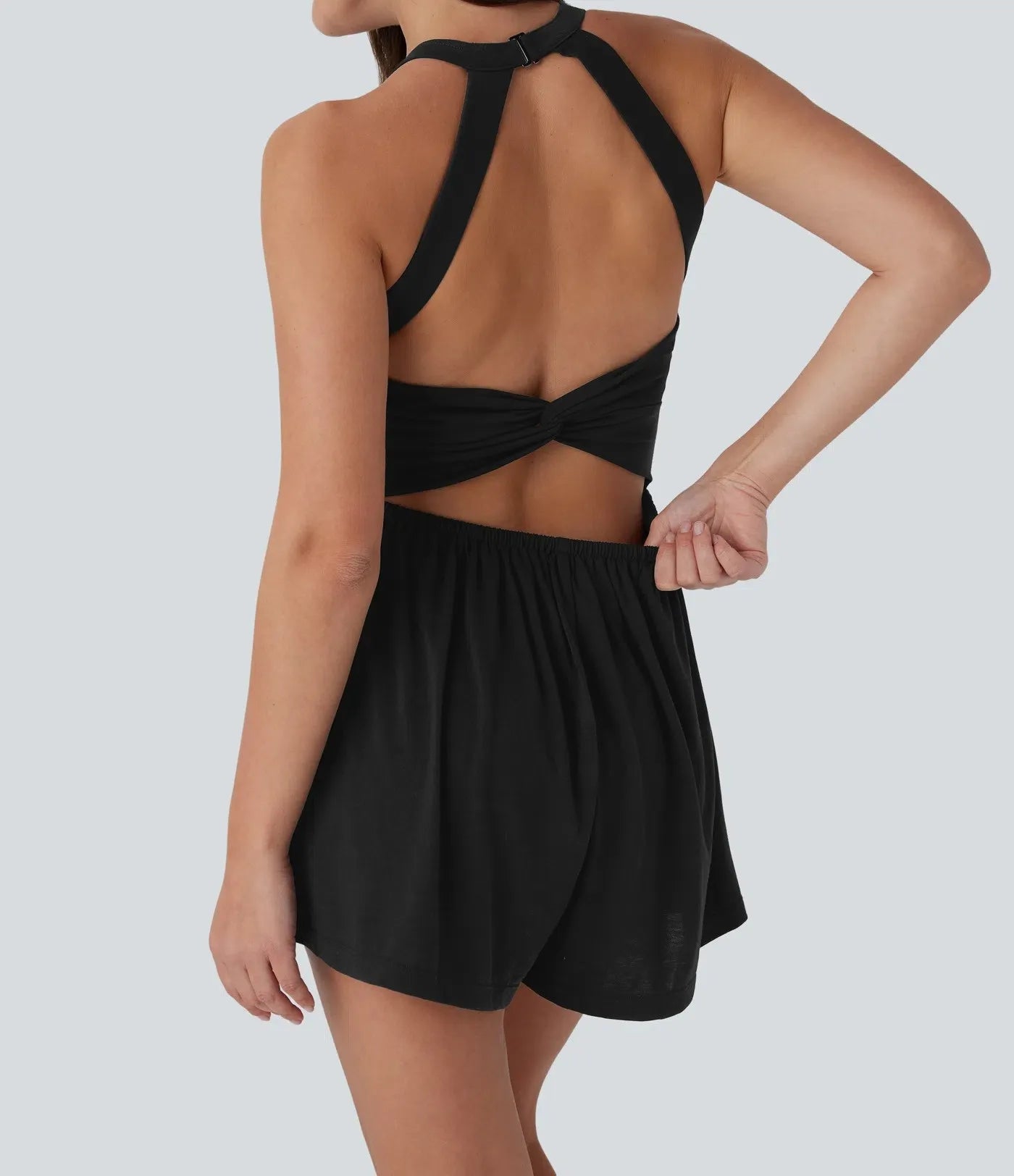 Full body black romper for women summer outfit athletic style