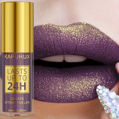 [Waterproof Lip Gloss] KAFURUX 1pc 24H Long-Lasting Waterproof Lip Gloss | Shimmer Finish, Easy to Apply, All Skin Types, Purple Tone, Portable Travel Makeup