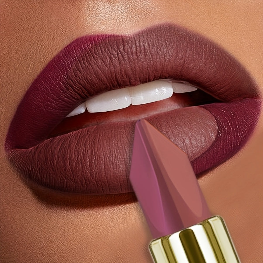 [1pc Waterproof Dual-Tone Lipstick] 1pc KAFURUX Dual-Tone Matte Lipstick, Waterproof Creamy Formula, All Skin Types, Brown & Red Shades, Beginner-Friendly