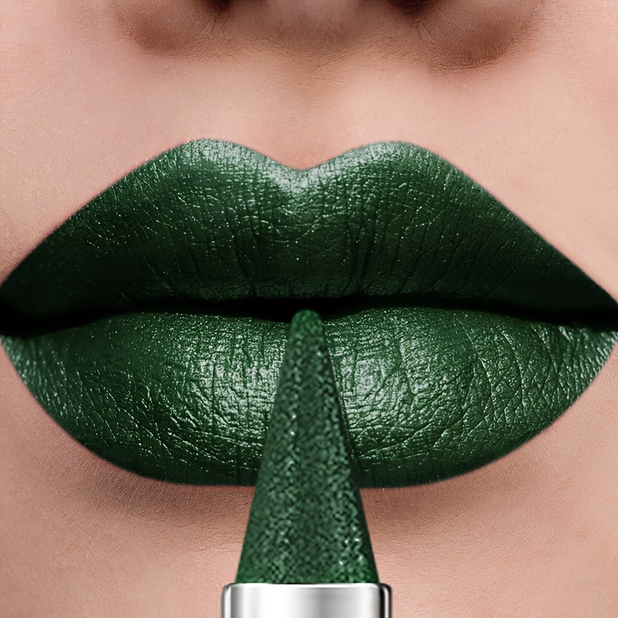 Kafurux Green Pearlescent Sparkle Lipstick - Waterproof, Colorfast, Natural Shine for Lips & Eyes, Easy to Apply, Metallic Finish, Vibrant Green Shade, Perfect for Bold Makeup Looks, Versatile Makeup | Sleek Metallic Finish |
