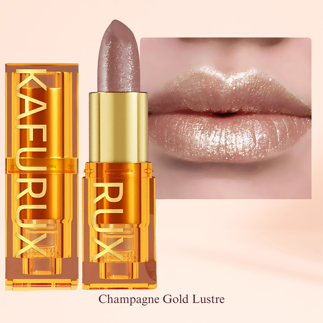Champagne Gold Lustre Lipstick in Pale Gold Shimmer – KAFURUX Moisturizing High-Pigment Lipstick for Women – Long-Lasting, Non-Transfer – USA UK Europe
