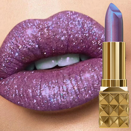 Close-Up of Glitter Lips with Blue Shimmer Purple Lipstick by KAFURUX - Sparkly Lip Makeup USA Edition