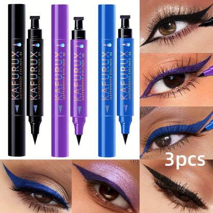 3pcs KAFURUX Waterproof Eyeliner - Black, Blue, Purple - Perfect for Clear Eye Contours & Travel Makeup, Travel Makeup Essentials | Vibrant Eyeliner | Waterproof Liner