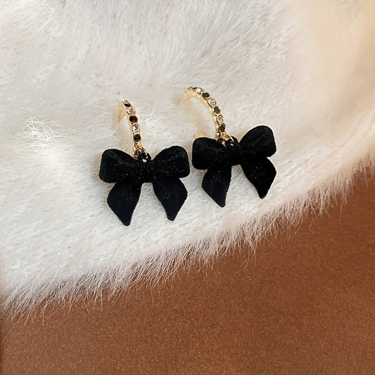 Pendientes colgantes vintage de terciopelo negro con lazo
