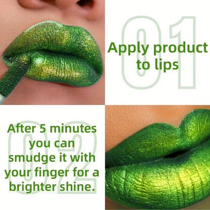 KAFURU 3.6ml Green Lip Glaze, Shiny Finish, Fuller-Looking, All Skin Types, Pearlescent Sparkle, Long-Lasting 24H, Paste Form