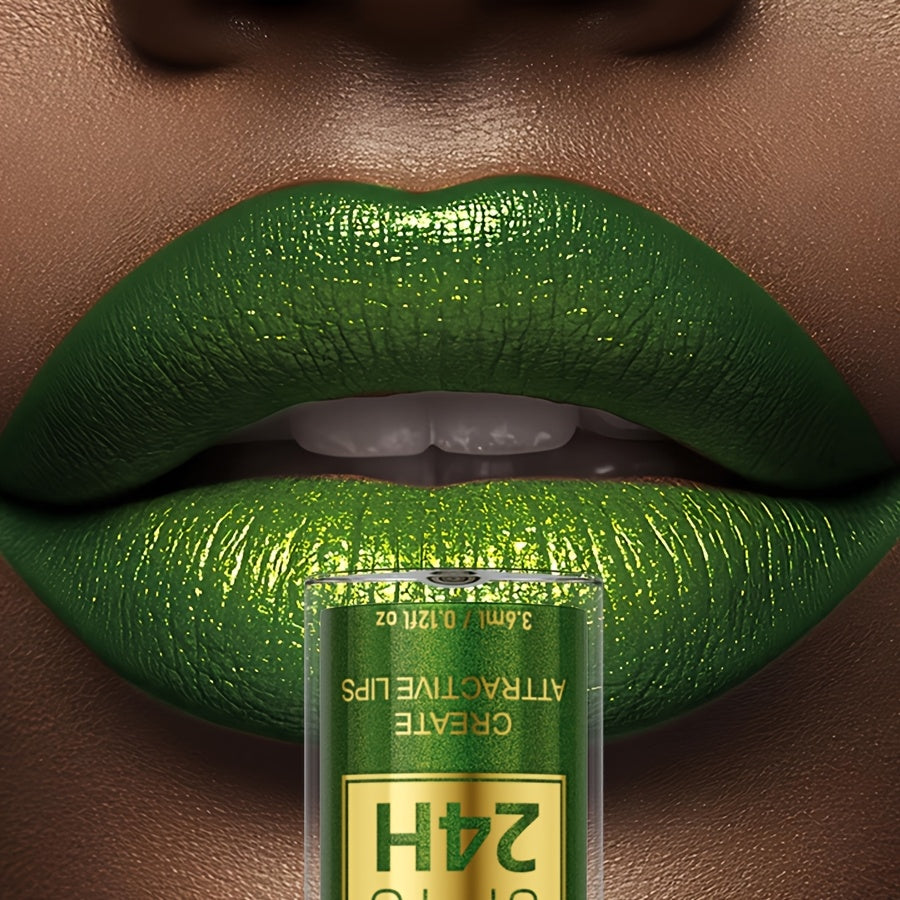 1pc KAFURX Waterproof Lip Glaze, 24H Long-Lasting Shine, Non-Sticky, Natural Fresh Scent, Pearlescent Finish, All Skin Types, Green Tone Paste Form