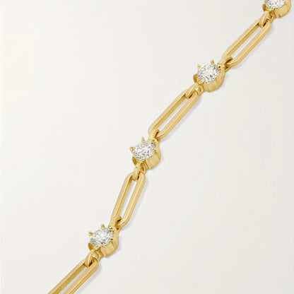 Side profile of round cut moissanite tennis bracelet with four-prong setting