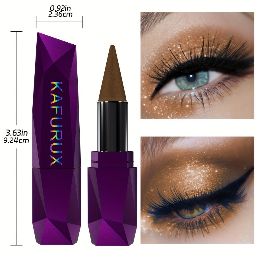 KAFUXI Vibrant Pearly Glitter Eyeshadow Stick - Mesmerizing Brown Shades, Long-Wear & Waterproof, Swivel Matte Finish Eye Makeup Pen with Geometric Purple Container