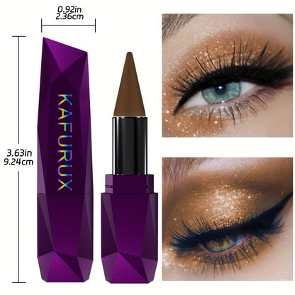 KAFUXI Vibrant Pearly Glitter Eyeshadow Stick - Mesmerizing Brown Shades, Long-Wear & Waterproof, Swivel Matte Finish Eye Makeup Pen with Geometric Purple Container