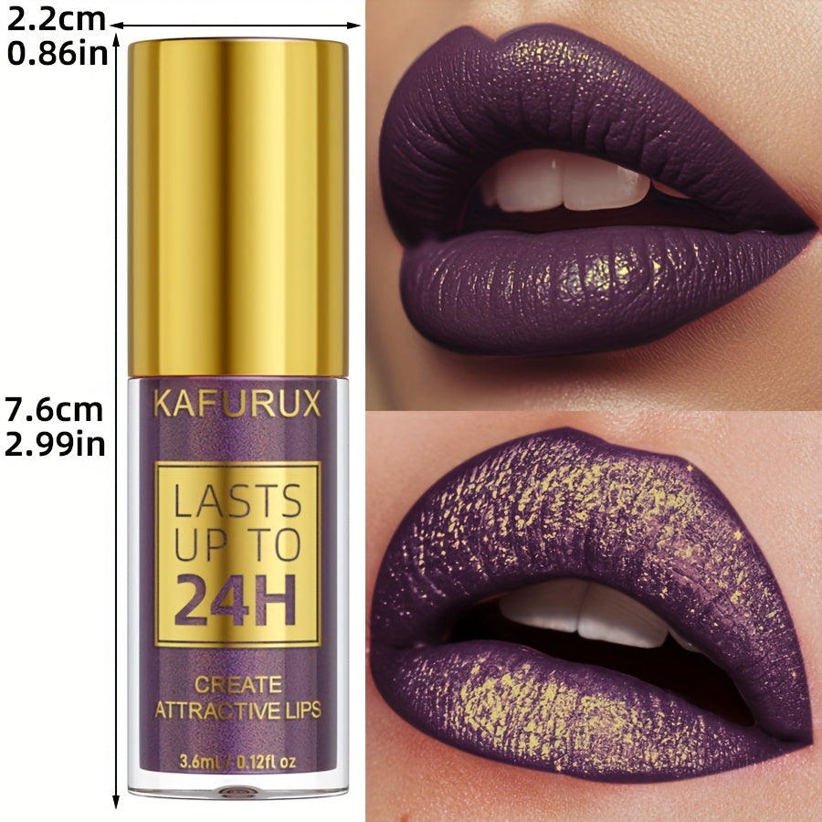 [Waterproof Lip Gloss] KAFURUX 1pc 24H Long-Lasting Waterproof Lip Gloss | Shimmer Finish, Easy to Apply, All Skin Types, Purple Tone, Portable Travel Makeup