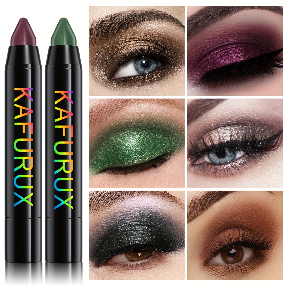 6pcs KAIFUXI Eyeshadow Pencil Set - Vibrant, Long-Lasting Colors in Brown, Purple, Green & Black, Matte & Shimmer Finishes, Non-Sticky, Perfect for All Occasions