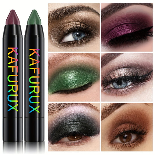 6pcs KAIFUXI Eyeshadow Pencil Set - Vibrant, Long-Lasting Colors in Brown, Purple, Green & Black, Matte & Shimmer Finishes, Non-Sticky, Perfect for All Occasions