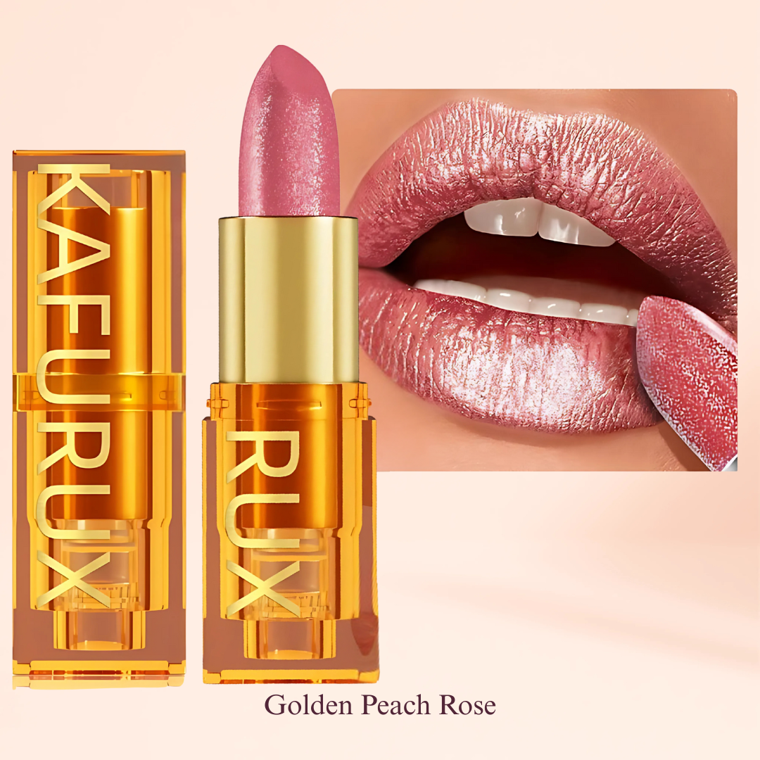 Golden Peach Rose Lipstick with Shimmery Gloss Finish – KAFURUX Moisturizing High-Pigment Lipstick for Women – Long-Lasting, Non-Transfer – USA UK Europe