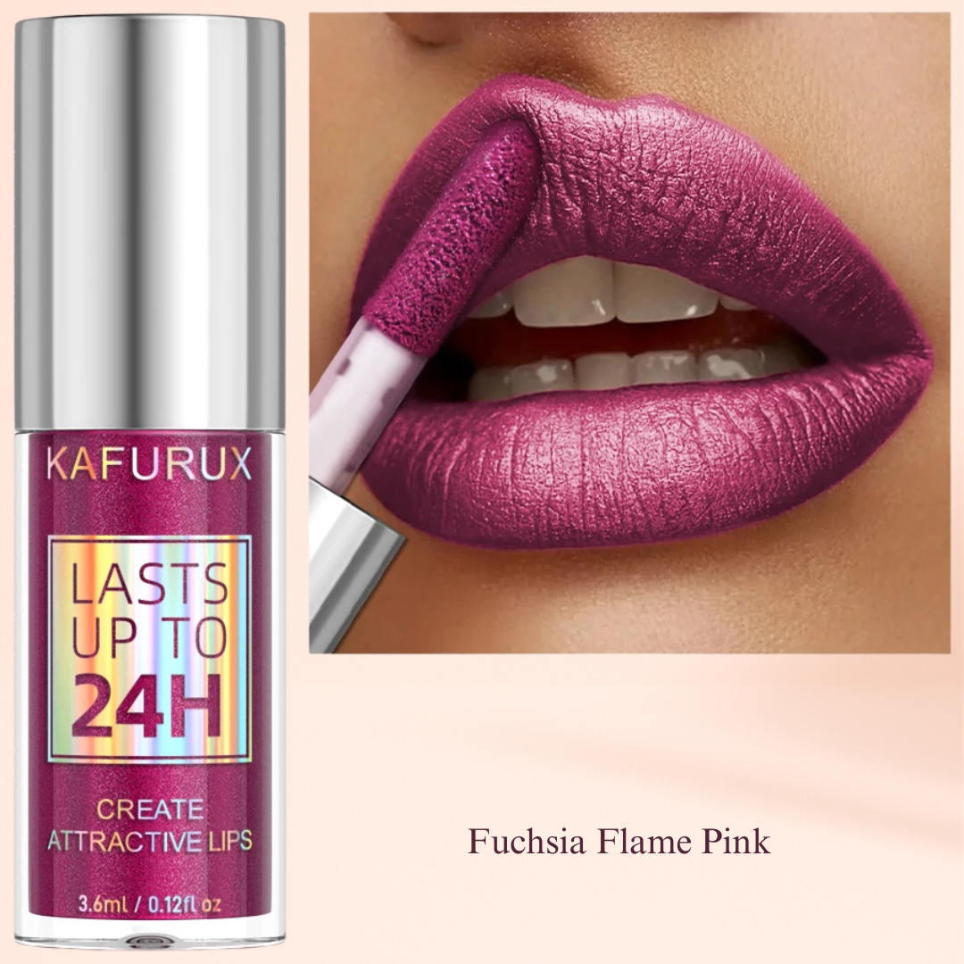 Fuchsia Flame Pink shimmer gloss by KAFURUX – hot pink lip color for USA bold makeup looks