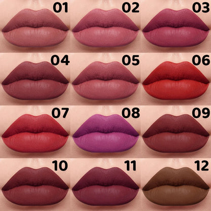 Close-up of KAFURUX matte lipstick lips – shade chart for high-pigment lip color USA UK